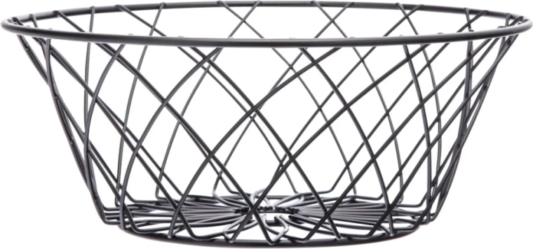 Zwarte metalen ronde fruitschaal met bloemendecoratie 25 × 10 cm
