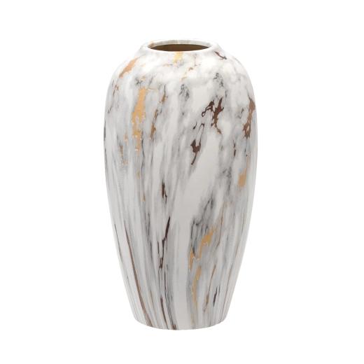 Keramische vaas 11,5 × 11,5 × 25 cm, wit‑goud