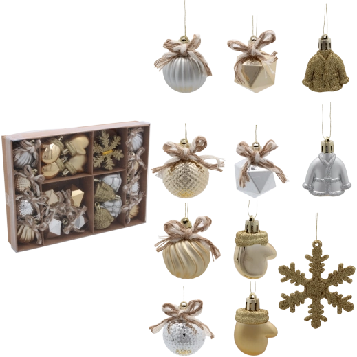 Set van 24 kerstornamenten mix zilver en champagne Chomik