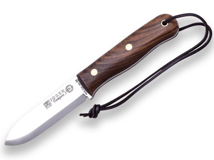 Joker Trampero outdoor mes 10 cm, walnoothout, leren etui