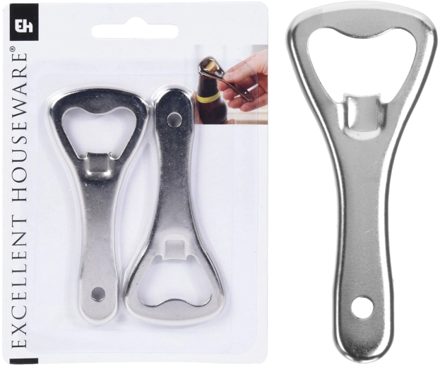 Set van twee metalen flesopeners 9 cm, zilverkleurig