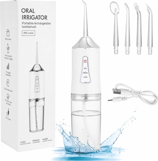 Draadloze tandirrigator 230 ml met 4 opzetstukken en 3 standen - 1 stuk