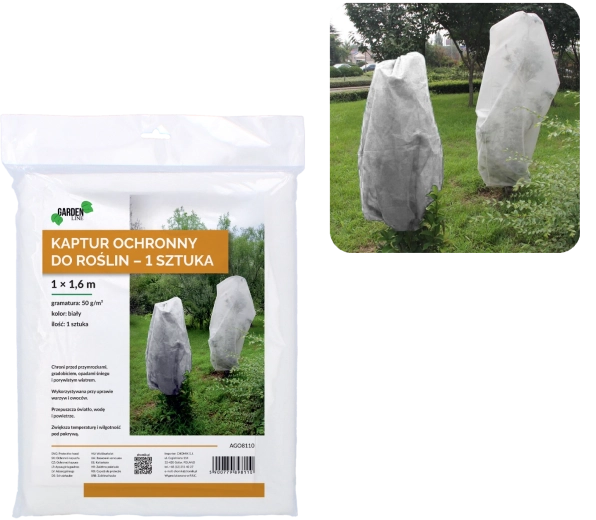 Beschermende winterhoes van agrofleece 1 × 1,6 m, wit, 50 g/m²