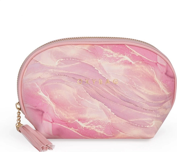 Ronde reis-cosmetictas met marmerpatroon, roze