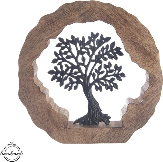 Levensboom decoratie hout en metaal Mango