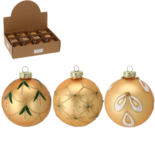 Glazen kerstballen 8 cm goud, set van 12 stuks