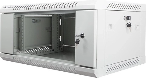Wandgemonteerde 19" installatiekast 4U 600×450 mm met glazen deur – Grijs