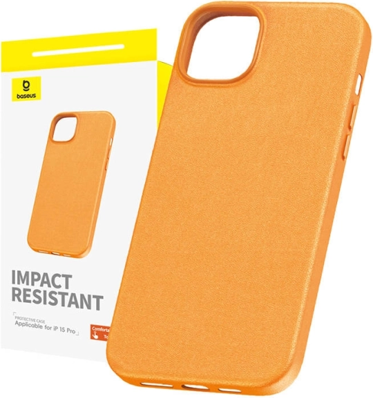 Hoesje voor iPhone 15 Pro Baseus Fauxther-serie oranje