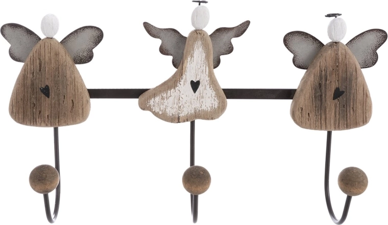 Wandkapstok Engel beige van paulowniahout en metaal, 3 haken