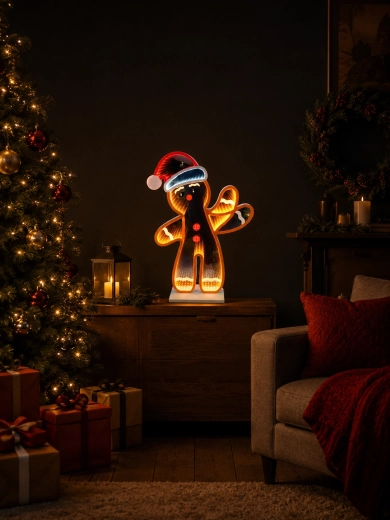 Kerst 3D-decoratie peperkoekmannetje met infinity LED-spiegeleffect 50,9 cm - 1 stuk