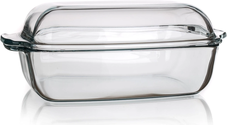 Rechthoekige ovenschaal van glas met deksel 5,5 l