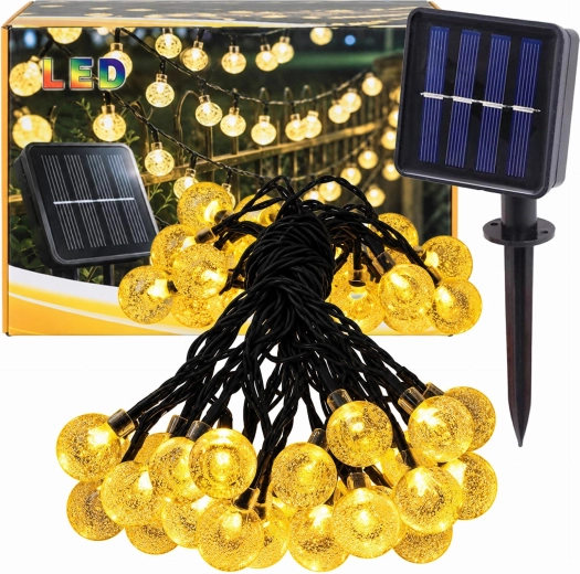 Zonverlichte lichtslinger voor de tuin met bolletjes, 50 leds, 7,5 m
