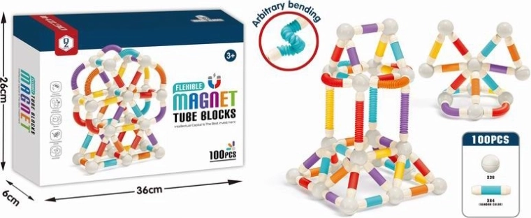 Magnetische bouwset – beweegbare buisjes, 100 delen
