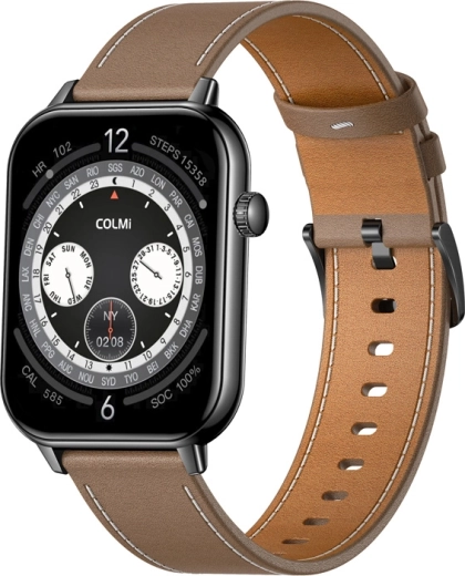Slimme smartwatch COLMI C28 zwart met bruine leren band