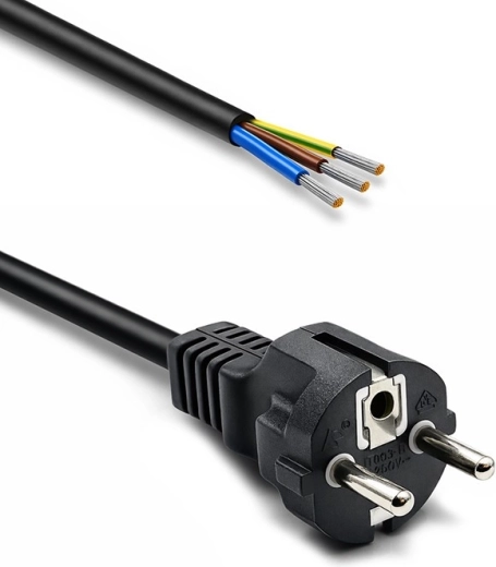 Voedingskabel Schuko CEE 7/7 (E/F) met gestripte vertinde aders, 3×1,0 mm², 1,8 m