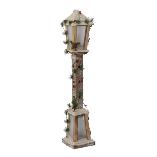 Witte houten kerstlantaarn met ledverlichting