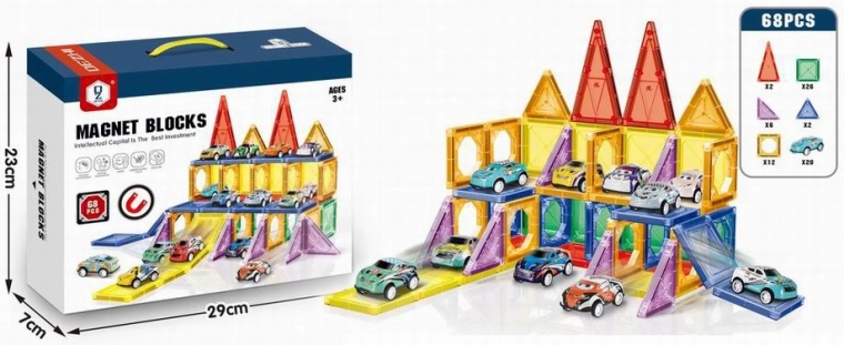 Magnetische 3D bouwset met autootjes, 68 delen