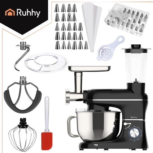 Ruhhy keukenmachine met planetaire mixer 3-in-1 met mixer, vleesmolen en kom 6,2 l