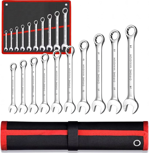 Set steeksleutels en ringsleutels 10 dlg met etui 8–24 mm