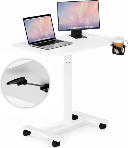 Rijdende in hoogte verstelbare laptoptafel ModernHome 70 × 48 cm wit