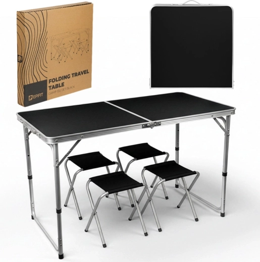 Opvouwbare campingtafel Camp 120 set zwart (tafel + 4 stoelen)