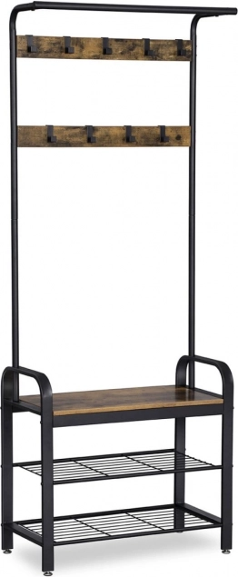 Staande kapstok met bank en schoenplanken in loft-stijl