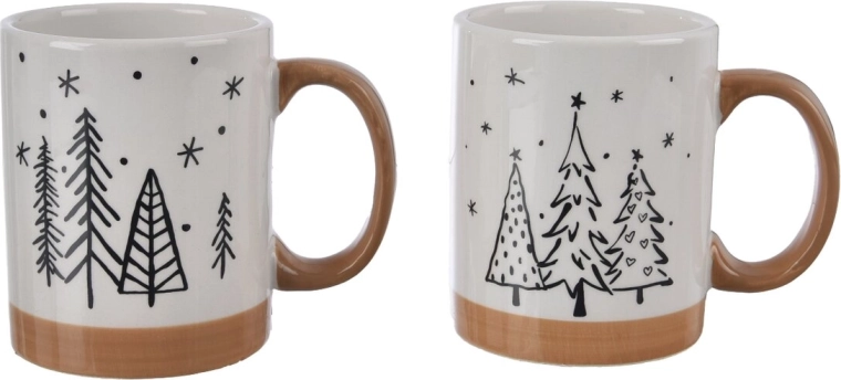 Dolomieten mok met kerstboommotief wit/beige 9 cm (mix van 2 varianten)