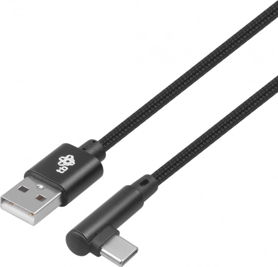 USB- naar USB‑C-kabel 1,5 m met haakse connector, zwart gevlochten