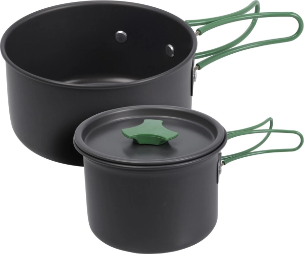 Kampeerset aluminium kookgerei – 2-delig, zwart