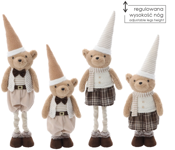 Kerstpluchen teddybeer beige met verstelbare benen 55–80 cm - 1 stuk