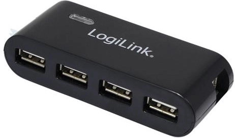 USB 2.0-hub met 4 poorten en voedingsadapter, zwart