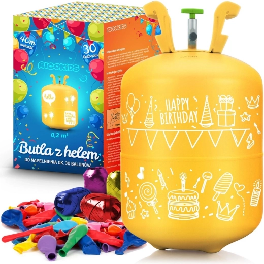 Ricokids heliumfles 0,20 m³ met ballonnen en lint