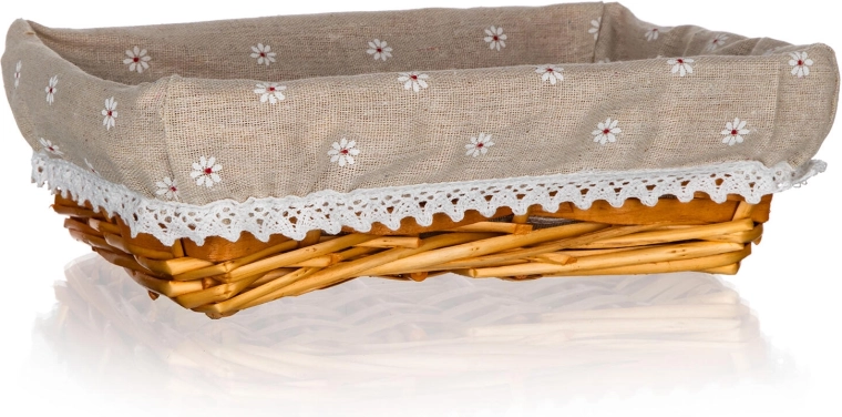 Rieten mand Daisy met stof, rechthoekig 27 × 18 × 7 cm