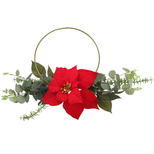 Kerstdecoratie – ring met kunstmatige kerstster 45 cm, rood