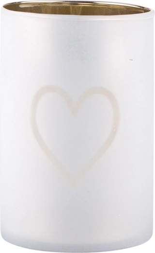 Glazen kaarshouder met hart, mat met gouden binnenkant, 8 × 12 cm