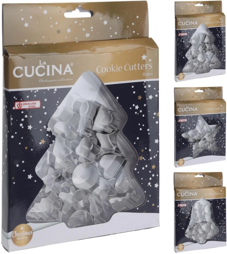 Set roestvrijstalen kerstkoekjes uitstekers, 16 stuks