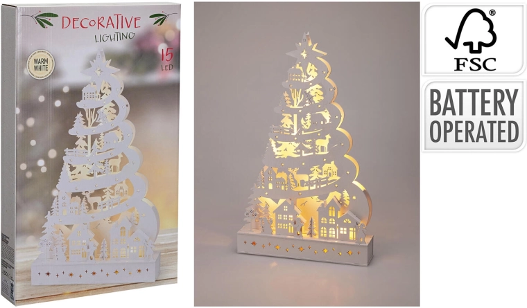 Houten LED-decoratie kerstboom 45 cm wit - 1 stuk