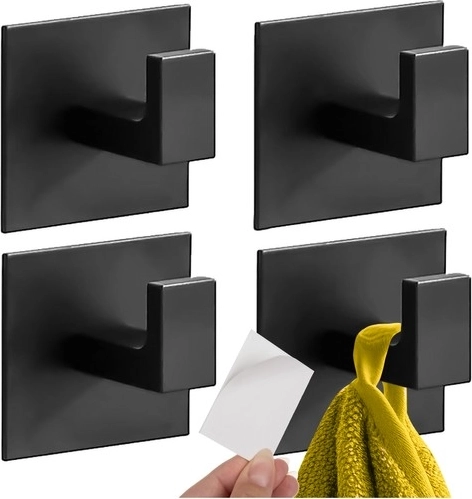 zwarte zelfklevende handdoekhaak in loftstijl - set van 4 stuks