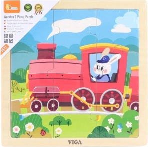Houten puzzel locomotief 9 stukjes