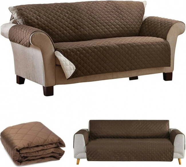 Dubbelzijdige doorgestikte bankhoes en bedsprei 240 × 165 cm – bruin/crème