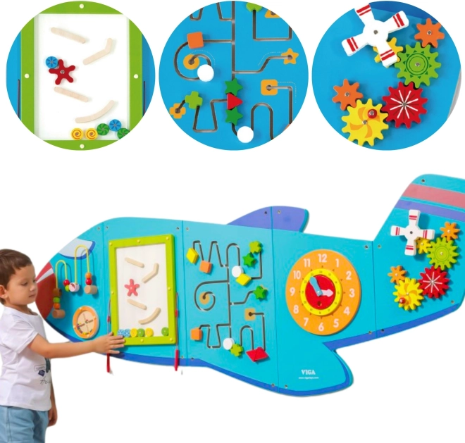 Houten wandmontage sensorisch paneel Vliegtuig VIGA Montessori