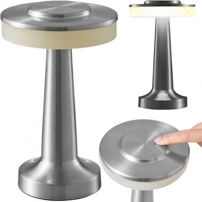 Touch tafellamp met LED en 3 helderheidsniveaus, draadloos, zilver