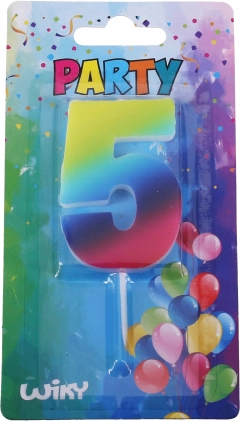 Feestkaars cijfer 5 regenboog