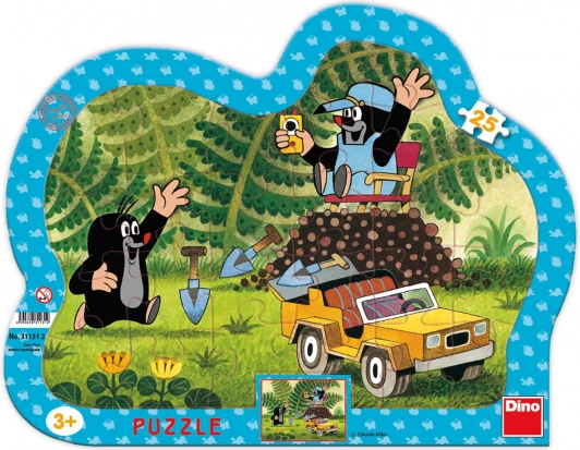 Puzzel Dino Krtek met gele auto