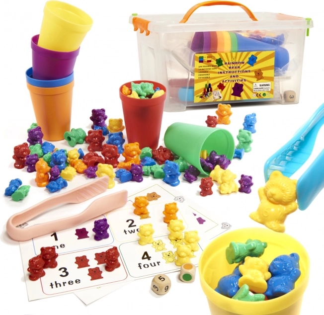 Montessori set voor het leren rekenen met gekleurde beertjes 116 stuks