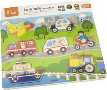Houten geluids puzzel vervoermiddelen Viga