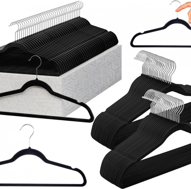 Set van fluwelen hangers met draaibare haak zwart 10 stuks