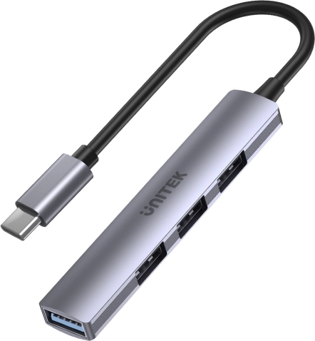 UNITEK USB‑C-hub 4× USB‑A (1× 5 Gbps + 3× USB 2.0) aluminium
