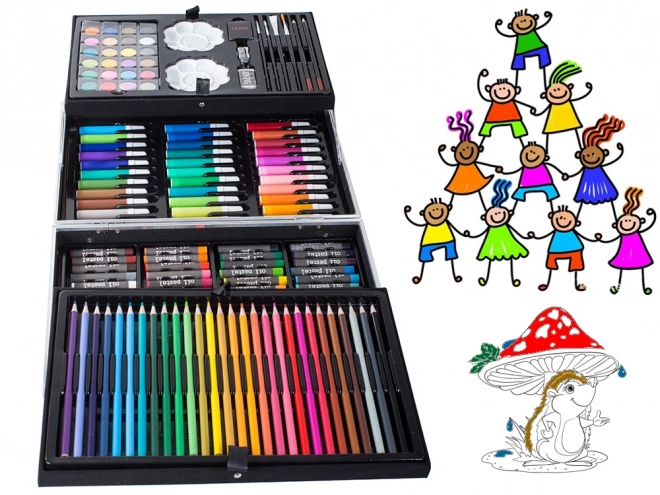 Creatieve roze kunstset 145 stuks in koffer