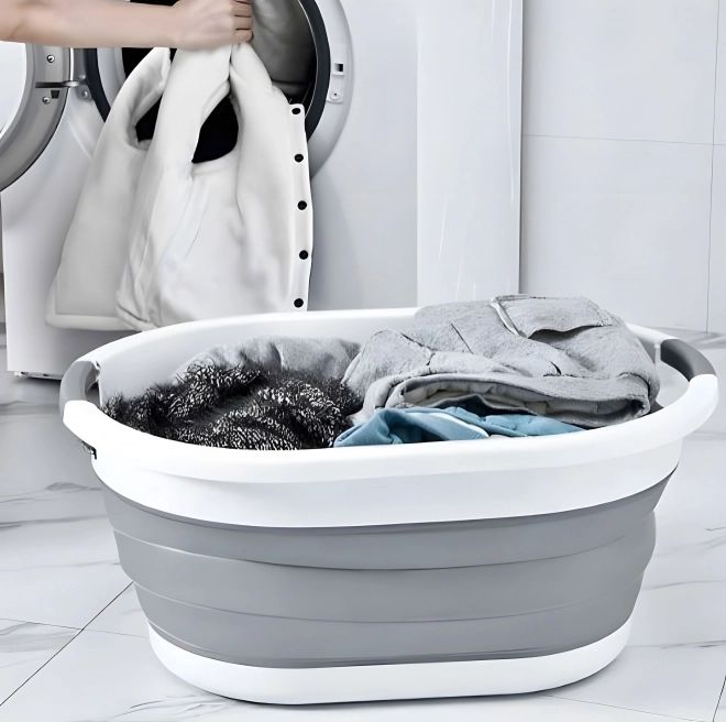 Opvouwbare wasmand wit-grijs 20 L van ModernHome